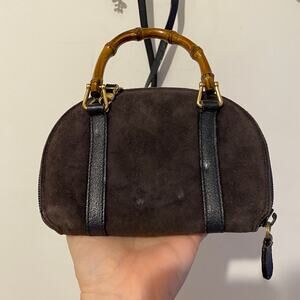Gucci GG Bamboo Wallet Strap Suede Mini Micro Handbag Blue Vintage Bag Tom Ford